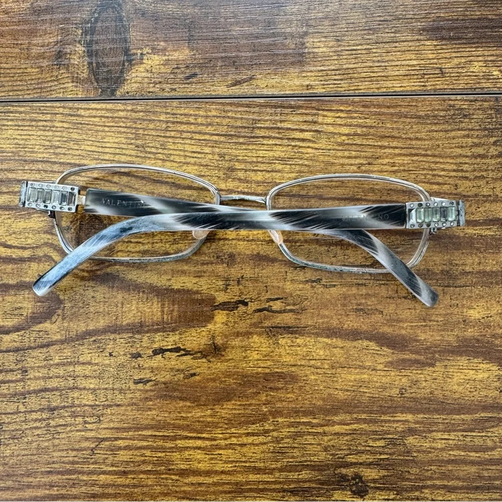 Valentino Italy‎ Rhinestone Hinge Eyeglass Frames Rectangular Silver Tone